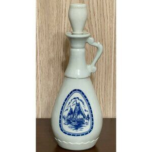 1963 Milk Glass Jim Beam Decanter w/Delft Blue Sailing Ships & Embossed Windmill
